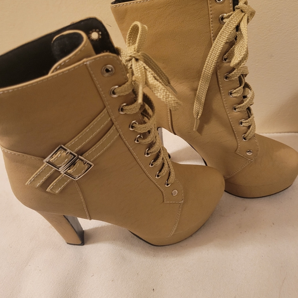 Women Buckle Strap High Heel Lace Up Platform Ankle Boots Size EUR 38 Punk Shoes